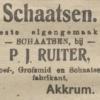 Advertentie 1908 schaatsenmaker P.J. Ruiter, Akkrum