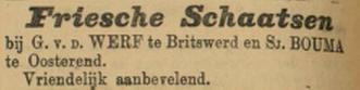 Advertentie 1895 schaatsenmaker S. van der Werf, Britswert