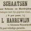 Advertentie 1901 schaatsenmaker L. Harrewyn, Giessenburg