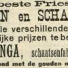 Advertentie 1907 schaatsenmaker B.O. Lantinga, Warga
