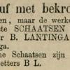 Advertentie 1881schaatsenmaker B.O. Lantinga, Warga
