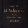 Kaft voorraadboek ca. 1935 schaatsenmaker J.P. Becker jr, Remscheid (Duitsland)