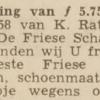 Advertentie 1955 Opheffingsverkoop schaatsenverkoper K. Ratsma, Akkrum
