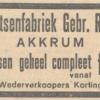 Advertentie 1936 schaatsenmaker Gebr. Ratsma, Akkrum