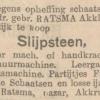 Advertentie 1939 ivm Opheffing Gebr.Ratsma schaatsenverkoper K, Ratsma, Akkrum