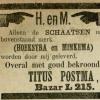 Advertentie 1890 T.Postma schaatsen Hoekstra en Minkema