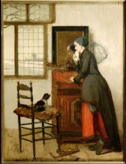 Hartje winter, wachten op haar man, die kapitein is.