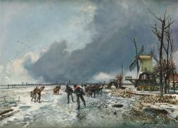 Wintergezicht met schaatsers