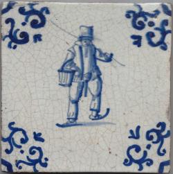 Schaatser met mand en ijshaak