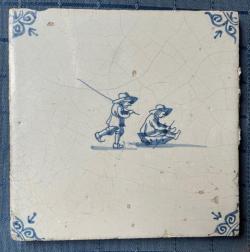 Schaatser en kind op prikslee