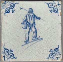 Schaatser met mand en ijshaak