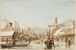 Wintergezicht Amsterdam. De Boerenwetering bij herberg De Stadlander