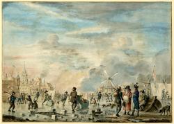 Ijstafereel bij een stad