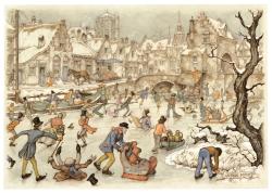 IJsvermaak op de gracht kale boom rechts