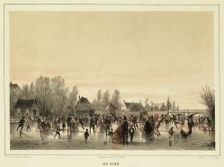 Galgewater Leiden met ijsvermaak. Op de achtergrond De Vink.