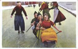 Schaatsers in klederdracht, Volendam
