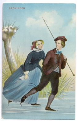 Jong en meisje op de schaats, Groningen