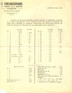Prijslijst G.S. Ruiter, Akkrum