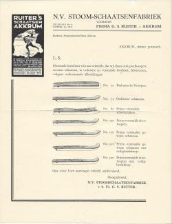 Brief G.S. Ruiter, Akkrum; reclame goedkope schaatsen