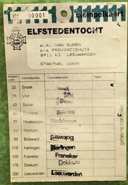 Stempelkaart Elfstedentocht 1986 van W.A. van Buren (Kroonprins Willem Alexander)