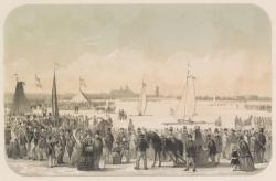 Wedstrijd februari 1855 voor ijsschuiten op de Maas bij Rotterdam