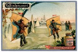 Reclameplaatje met schaatszeilers