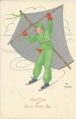 Ansichtkaart met schaatszeiler