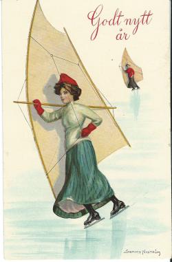 Ansichtkaart met schaatszeiler