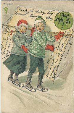 Ansichtkaart met schaatszeiler