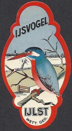 Etiket IJSVOGEL voor schaatsen J. Nooitgedagt, IJlst