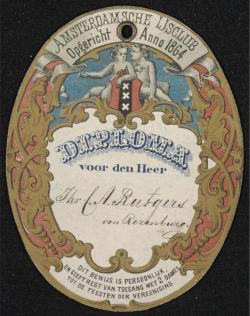 Diploma, Toegangsbewijs met 2 dames 1874