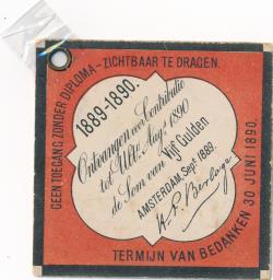 Toegangsbewijs H.P.Berlage 1889-1890