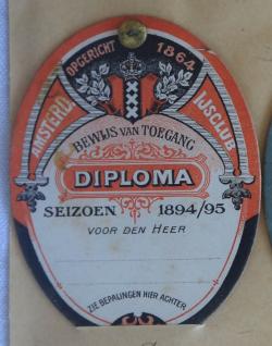 Bewijs van toegang Diploma 1894-1895 heren