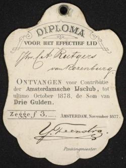 Diploma, Toegangsbewijs met 2 dames 1877
