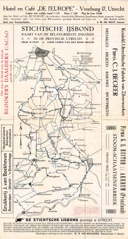 Kaart van de belangrijkste ijsbanen in de provincie Utrecht (1910)