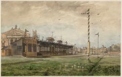 Museumplein Amsterdam gezien naar het oude ijsclubpaviljoen en het Concertgebouw