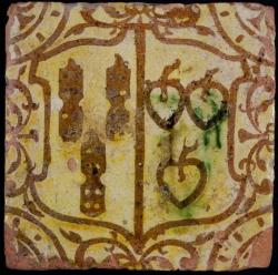 Plavuis met het wapen van Elias de Raet (3 schaatsen) en Geertruyd van Henxtum