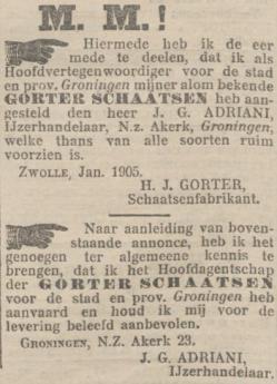 Advertentie in NIeuwsblad van het Noorden 17 januari 1905