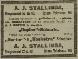 Advertentie A.J. Stallinga in Leidsch Dagblad 29 november 1905