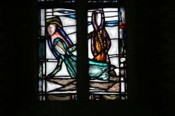 Liduina val op het ijs, gebrandschilderd raam