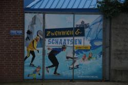 Muurschildering Zwemmen en Schaatsen