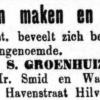 Advertentie 1890 schaatsenmaker S. Groenhuizen, Hilversum