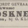 Advertentie schaatsenmaker G. Kleyn, Bergschenhoek