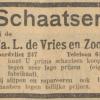 Advertentie 1933 schaatsenmaker Luurtze de Vries, Leeuwarden