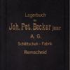 Kaft voorraadboek ca. 1935 schaatsenmaker J.P. Becker jr, Remscheid (Duitsland)