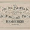 Visitekaartje schaatsenmaker J.P. Becker jr., Remscheid (Duitsland)