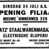 Advertentie 1923 opening filiaal firma KRATZ, Rotterdam