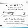 Reclameplaatje 1908 schaatsenmaker F.W. Hens, Hasten/Remscheid (Duitsland)