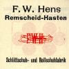 Reclameplaatje schaatsenmaker F.W. Hens, Hasten/Remscheid (Duitsland)