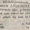 Advertentie 1838 schaatsenmaker J. van Wijk, Linschoten